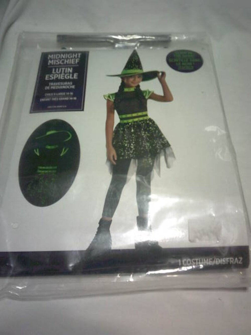 NEW GLOW IN THE DARK WITCH HALLOWEEN COSTUME SIZE XL 14-16 GIRLS DRESS & HAT 🎃 - Picture 8 of 8